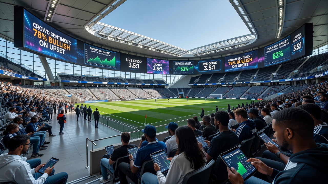 Architectural rendering of stadium acoustics and lighting systems that affect spectator engagement and real-time market activity